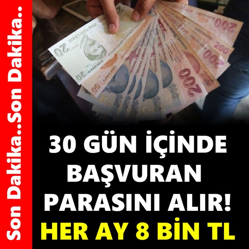 30 GÜN İÇİNDE BAŞVURAN PARASINI ALIR HER AY 8 BİN TL