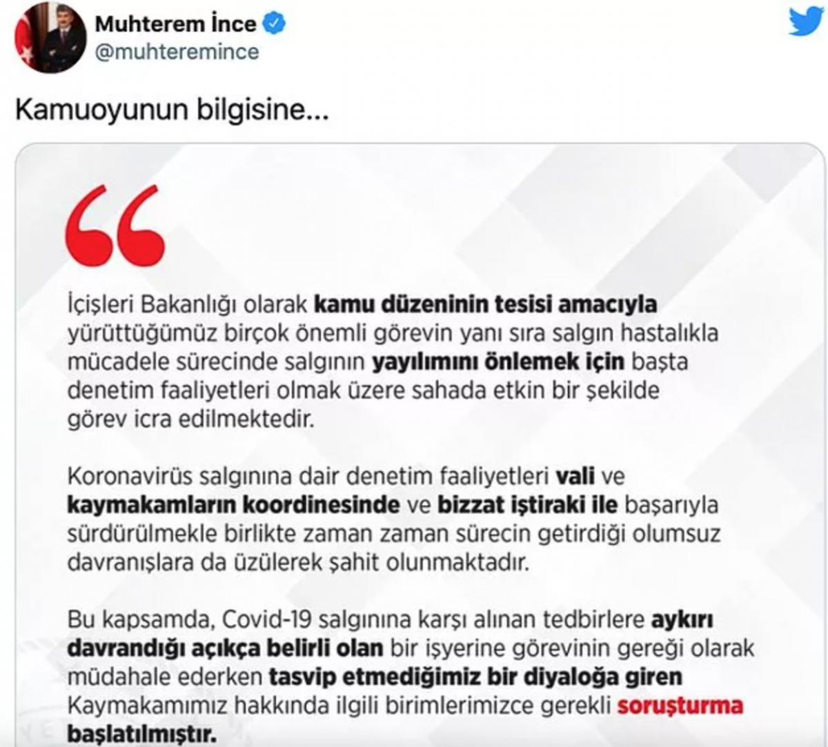 VATANDAŞA İNDİR ŞU BACAĞINI DİYEN KAYMAKAMA İÇİŞLERİ BAKANLIĞI BAKIN NE YAPTI